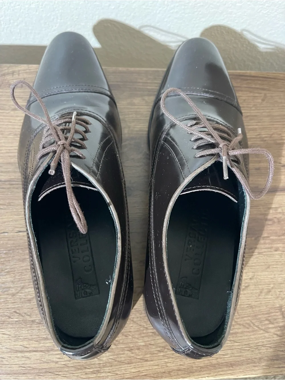 Versace Collection Men's Shiny Dark Brown Cap-Toe Oxfords